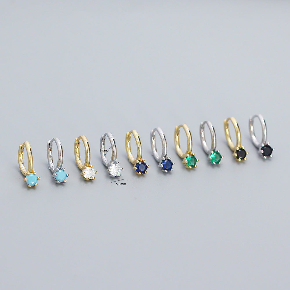 Minimalist Elegant 925 Sterling Silver Round Geometric Cubic Zirconia Hoop Earrings