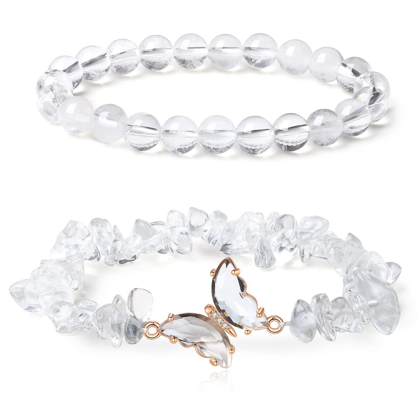Minimalist Butterfly Geometric Crystal Charm Bar Bracelet Set