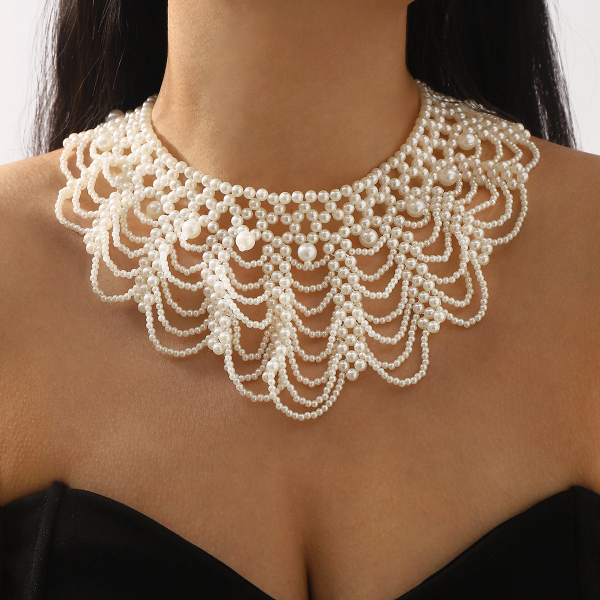 Collana girocollo con perle geometriche stile corte francese vintage da donna