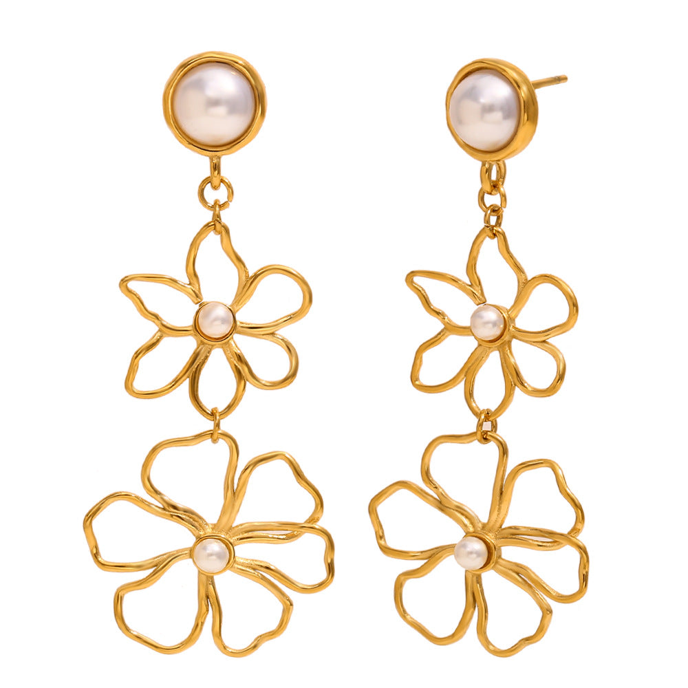 Fashionable Floral Stud Earrings in 316L Stainless Steel with 18K Gold Plating for Women