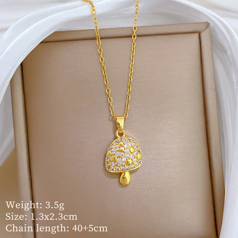 Sweet Cartoon Animal Micro-Inlaid Cubic Zirconia Brass Pendant Titanium Steel Necklace for Unisex