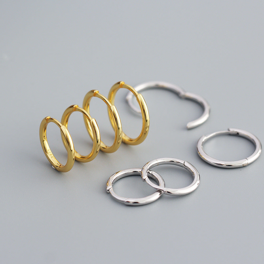 Sweet Minimalist 925 Sterling Silver Polished Round Geometric Hoop Earrings for Women
