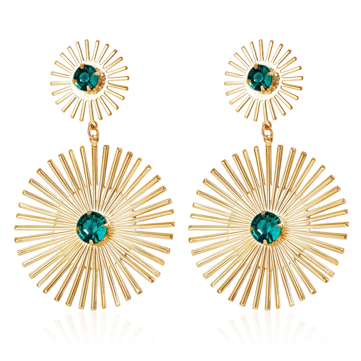 Retro Geometric Metal Stud Earrings with Rhinestone Accents and Plated Finish