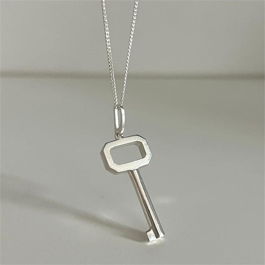 Minimalist Geometric Key Necklace in 925 Sterling Silver with Gold Plating, Dainty Cross Chain Pendant for Women