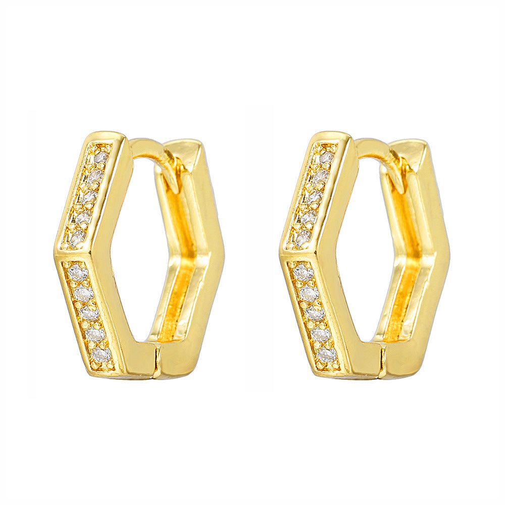 Gold Plated Brass Micro-Set Cubic Zirconia Geometric Leaf Cross Heart Round Hoop Earrings for Women