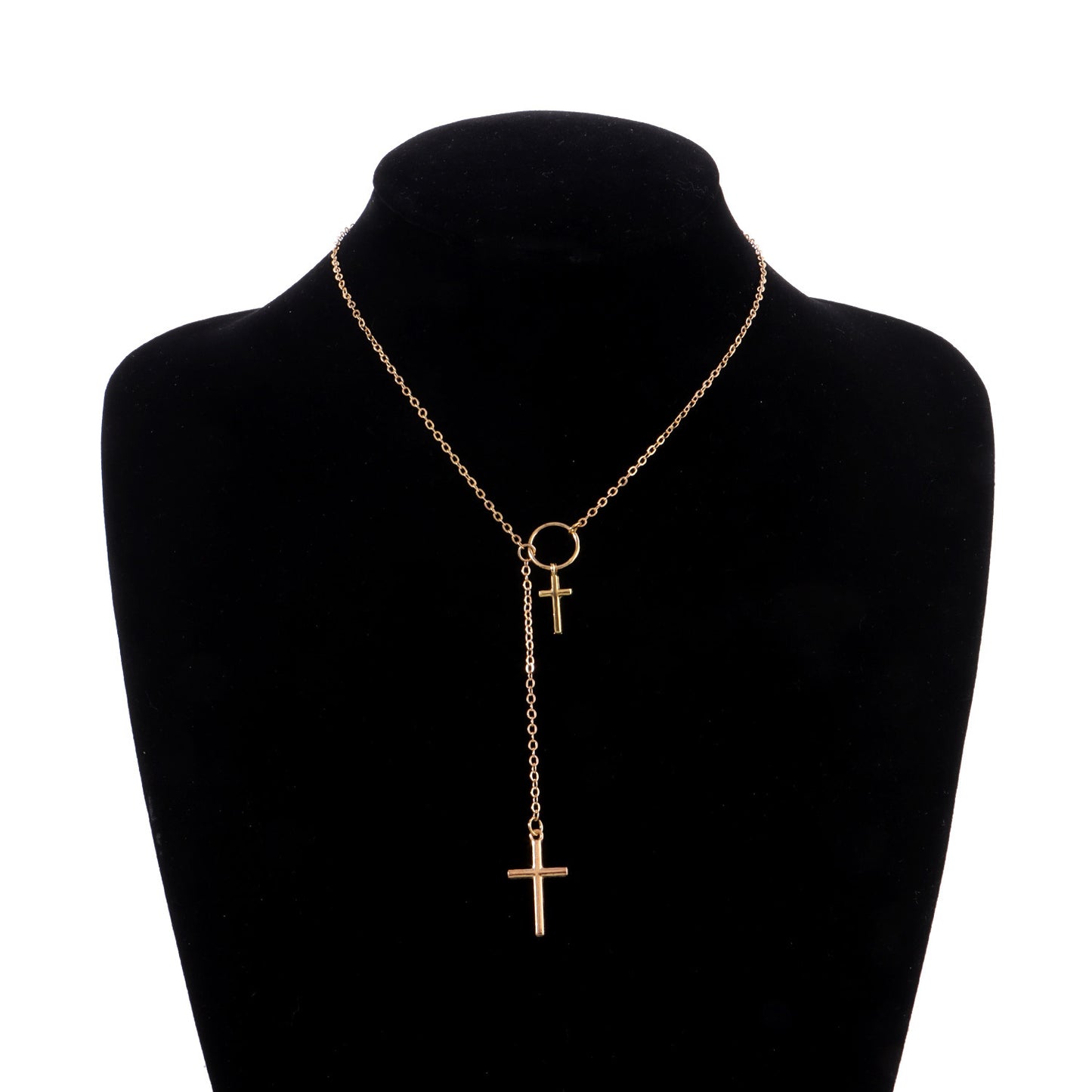 Minimalist Double-Layer Cross Pendant Necklace for Women in Alloy with Electroplated Finish