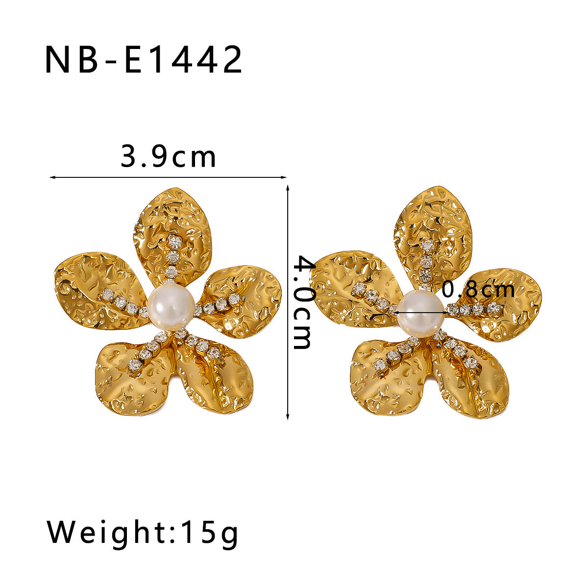 Orecchini da donna in acciaio inossidabile placcati oro 18 carati con farfalle e fiori in stile francese, intarsi in strass e perle