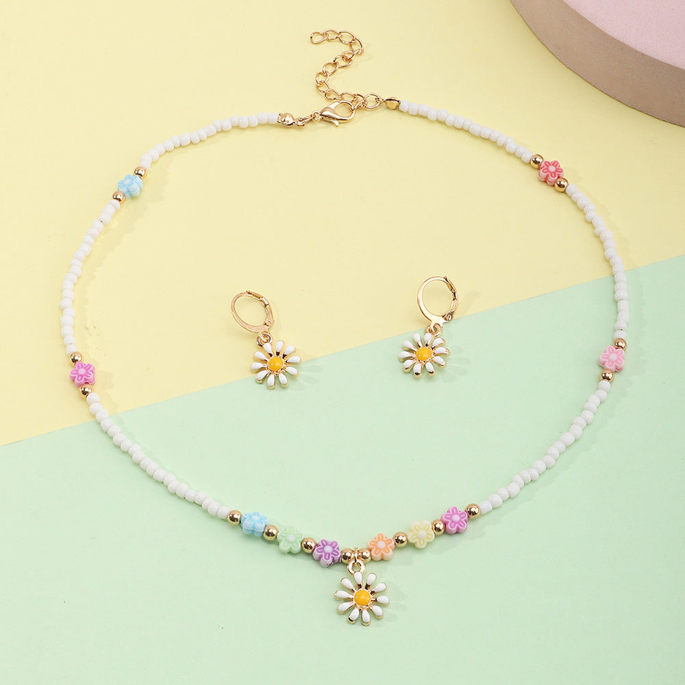 Lindo conjunto de collar con dije floral para niñas, joyería de aleación de princesa para niños con aretes a juego