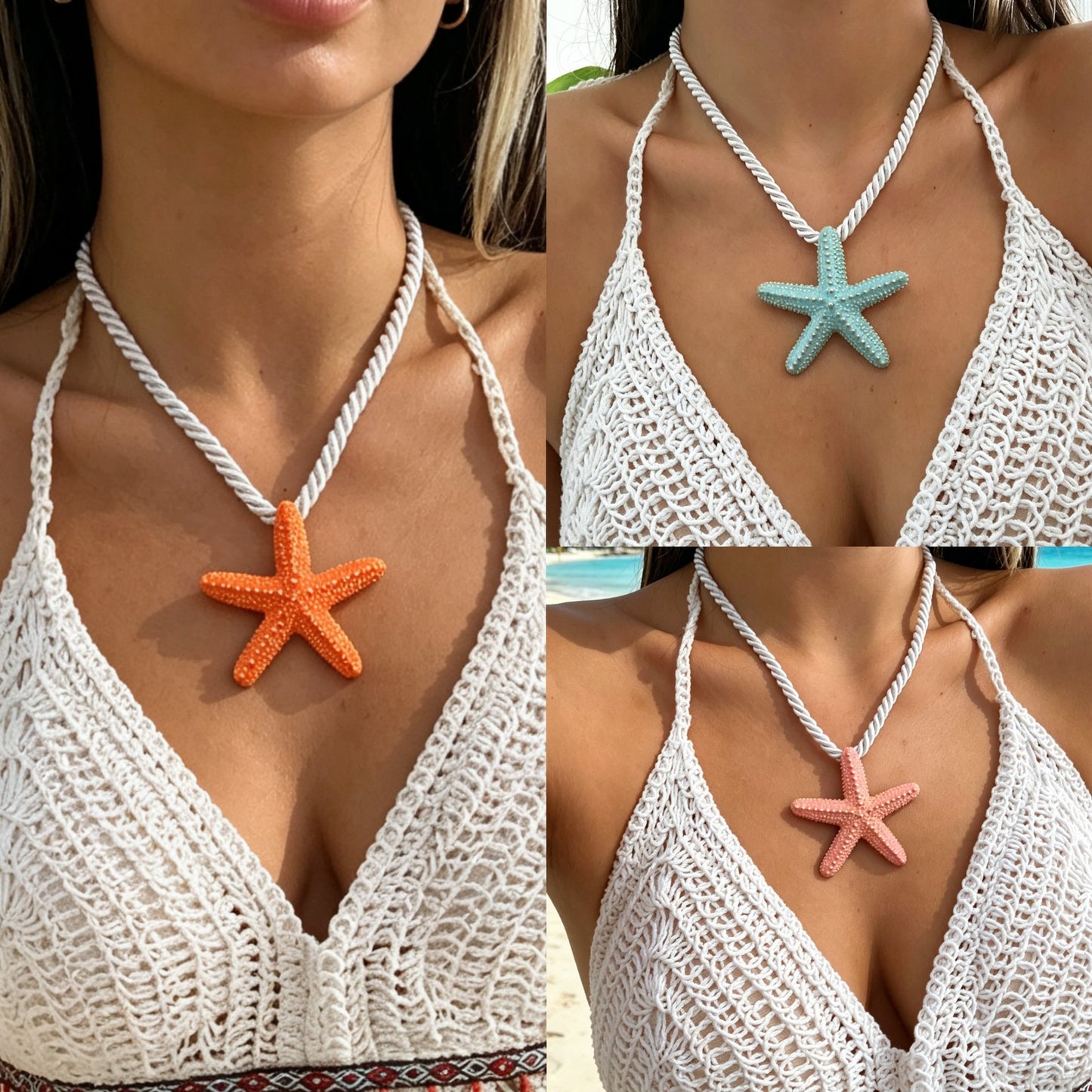 Sweet Star Shaped Alloy Plated Necklace with Starfish Pendant for Women