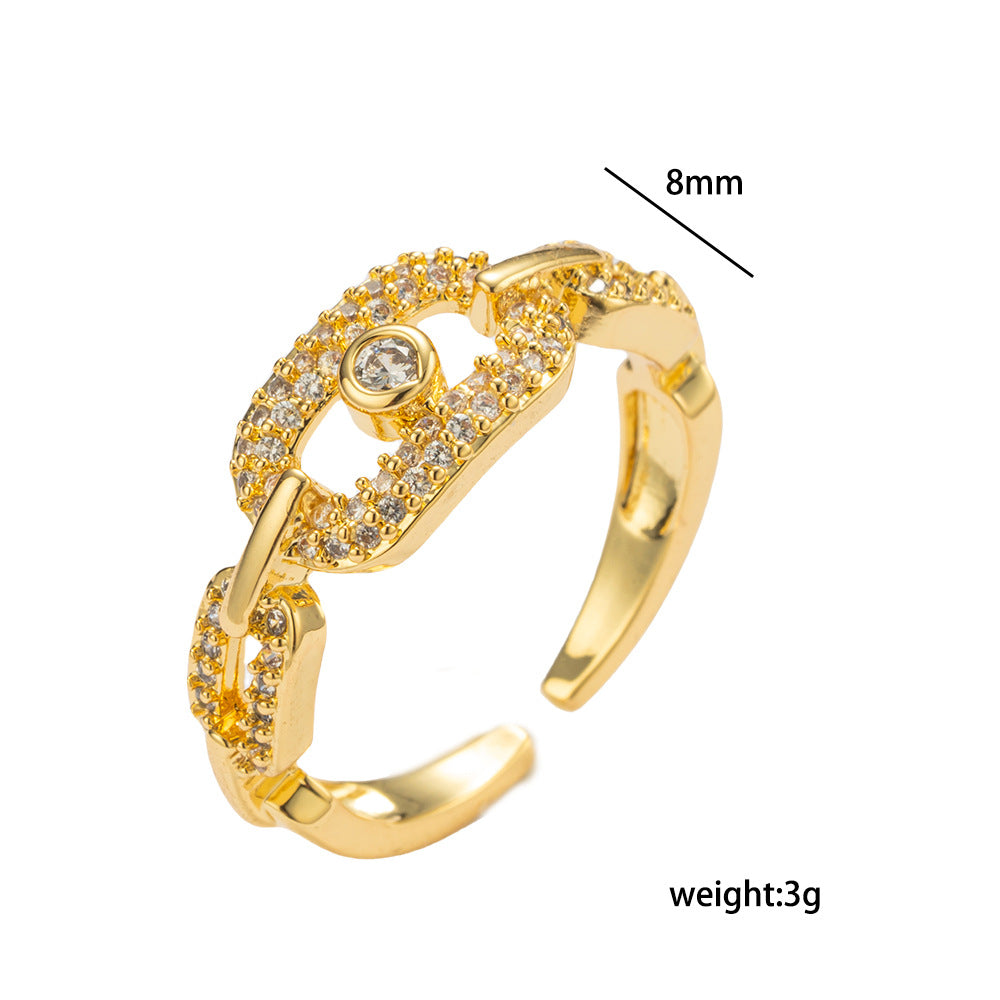 Minimalist Geometric Ring for Women with 18K Rose Gold Plating and Full Rhinestone Inlay