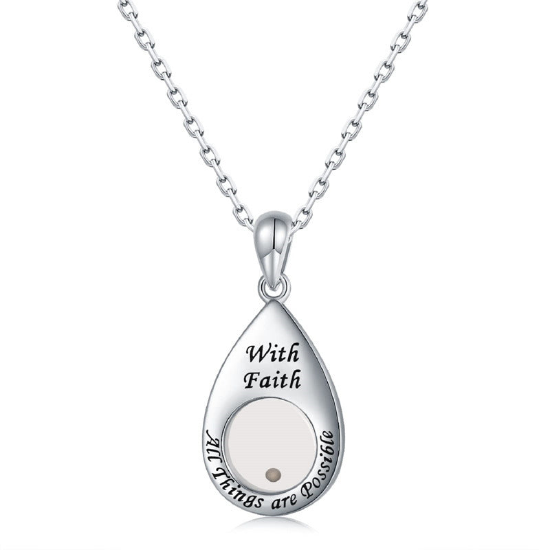 Minimalist Teardrop-Shaped Cross Pendant Necklace in Stainless Steel with Polished Titanium Steel Droplet