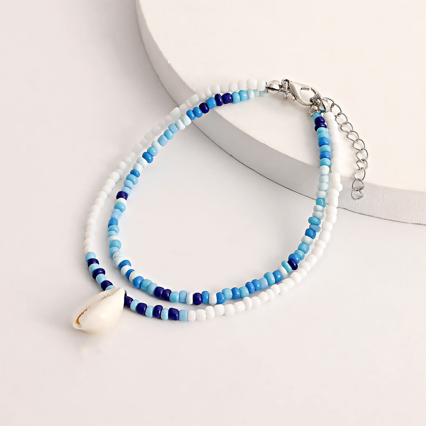 Bohemian Double-Layer Beaded Shell Anklet for Women in Alloy with Geometric Design Summer Beach Jewelry
