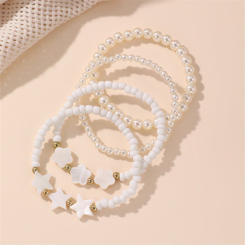 Braccialetto Minimalista Cuore Stella Fiore con Perline in Vetro dai Colori Chiari per Bambini