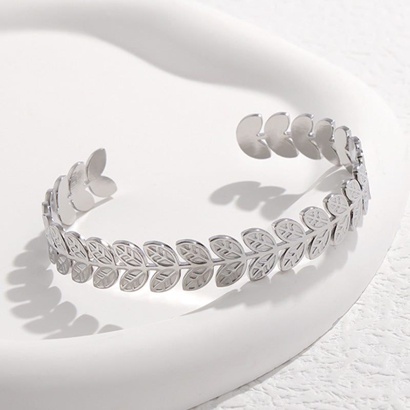 Adjustable Titanium Steel Bracelet for Women with Geometric Line Design Electroplated Finish Statement Cuff