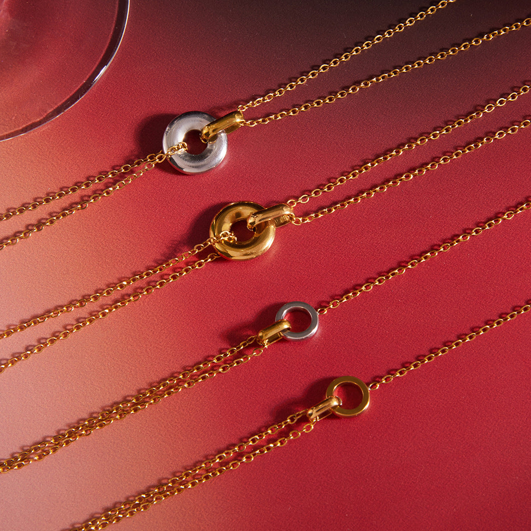 Elegant Round Geometric Stainless Steel and Titanium Steel Plated Necklace and Bracelet Set for Women with Cable Chain