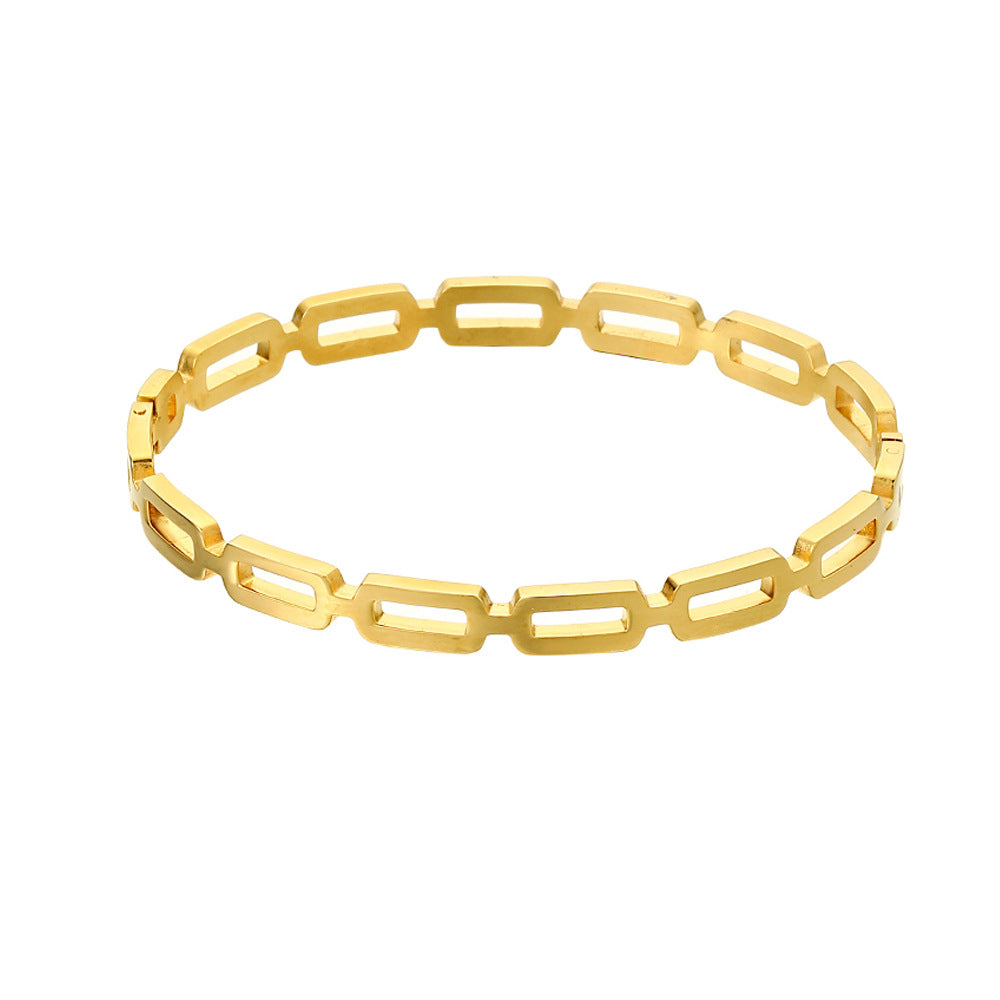 Checkered Geometric Round Plated Stainless Steel Bangle for Women