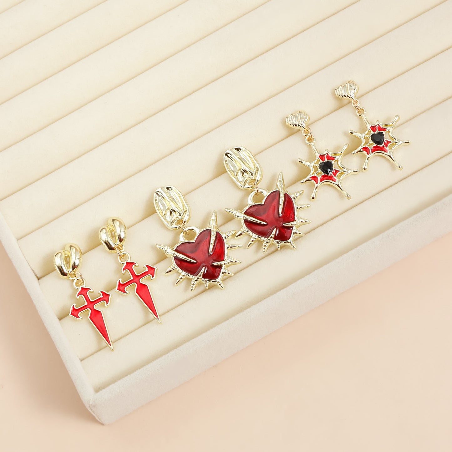 Vintage Gothic Hip-hop Red Drip Oil Geometric Round Zinc Alloy Stud Earrings for Women