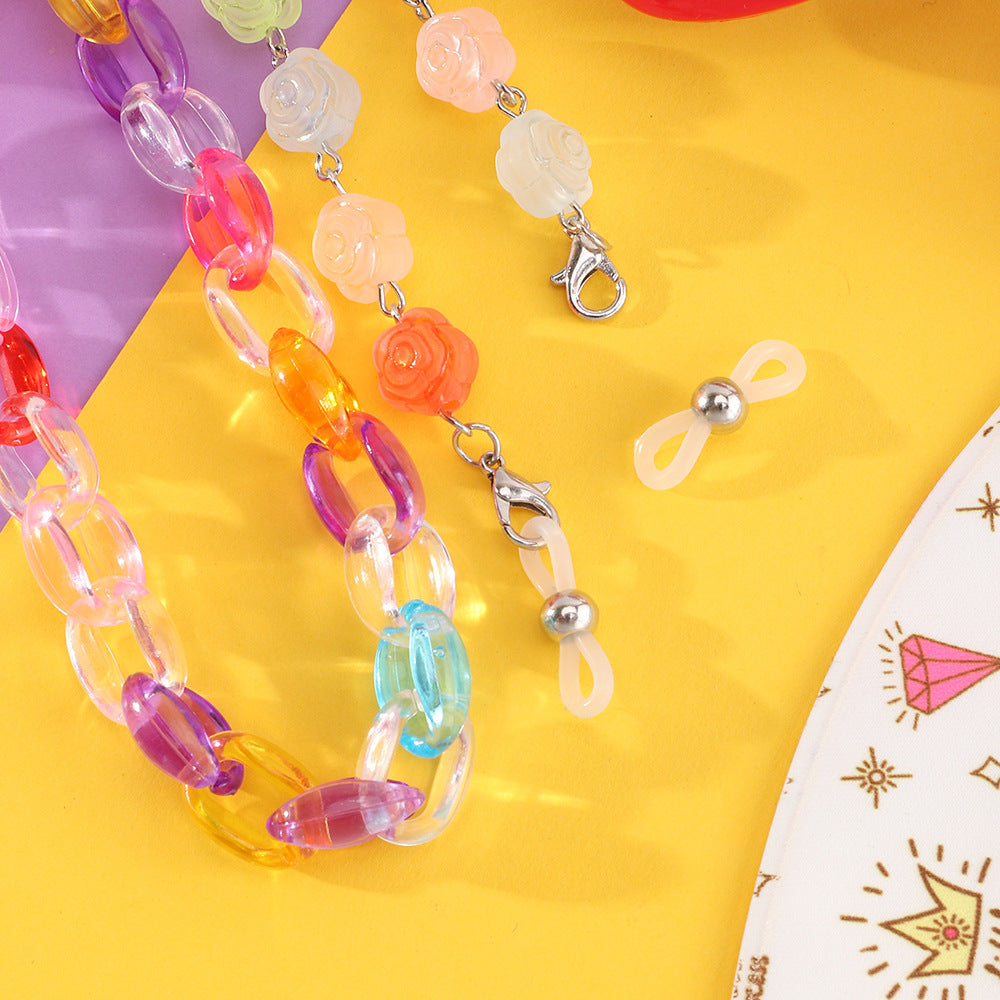 Catenella Acrilica Colorata con Bottoni Automatici per Occhiali da Bambino con Design Antiscivolo, Accessorio Multi-uso Estivo per Mascherina e Occhiali