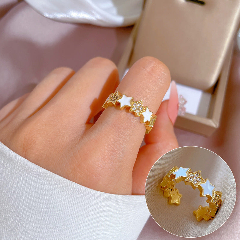 Luxury Minimalist Plated Brass Crown Rhinestone Adjustable Ring for Women