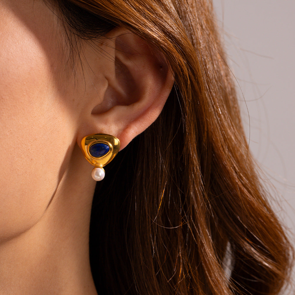 Collana Minimalista Geometrica da Donna in Acciaio al Titanio con Intarsio di Lapislazzuli