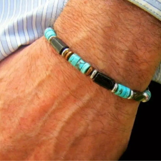 Vintage Casual Geometric Handmade Turquoise Hematite Bracelet for Men and Women