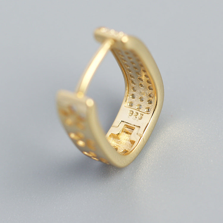 Orecchini a perno a U alla moda in argento sterling S925 con zirconi micro-pavé, orecchini da donna geometrici minimalisti