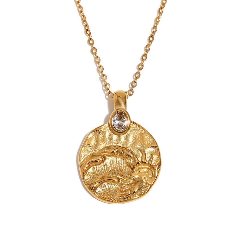 Collana da donna vintage in stile francese con ciondolo geometrico Sole e Luna in acciaio inossidabile placcato oro 18K