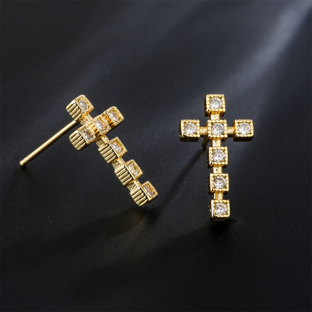 Geometric Minimalist Copper Earrings with 18K Gold Plating and Micro-Paved Zirconia for Women