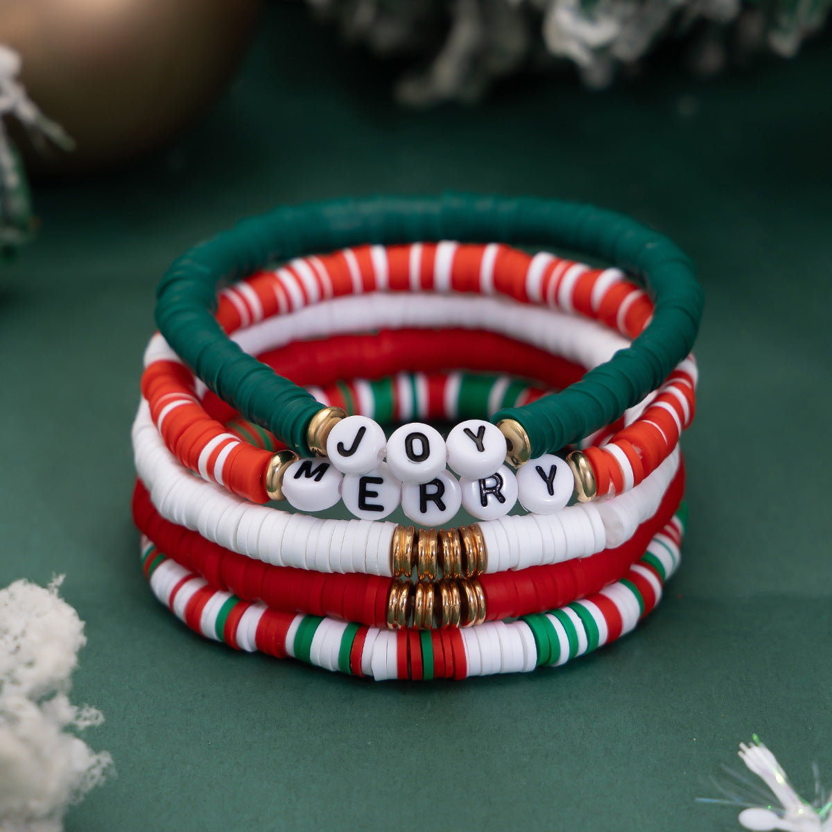 Bohemian Vintage Geometric Letter Resin Beaded Stretch Bracelet for Women