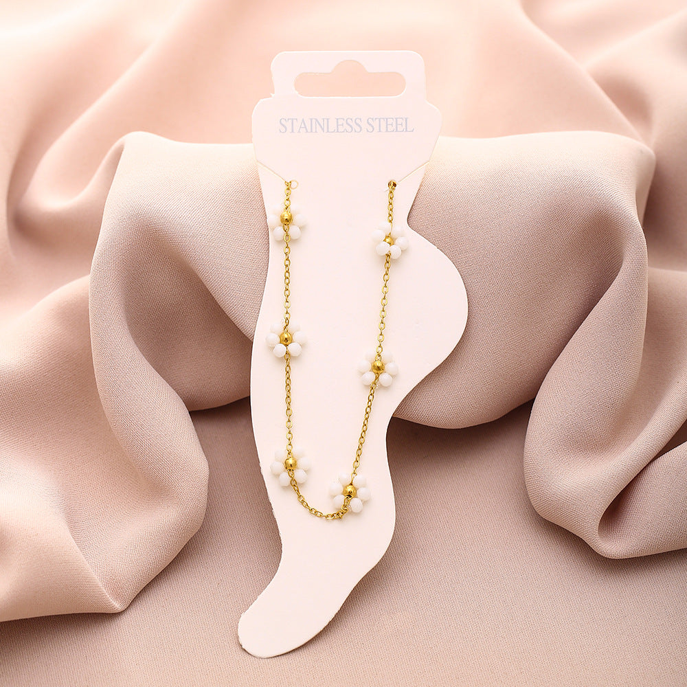 Fashion Petal-Shaped Titanium Steel Anklet for Women with Crystal Accents