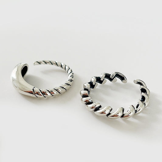 Anillo Ajustable de Plata Esterlina 925 Minimalista con Forma de Corazón Vintage con Detalle de Nudo de Cuerda para Mujer