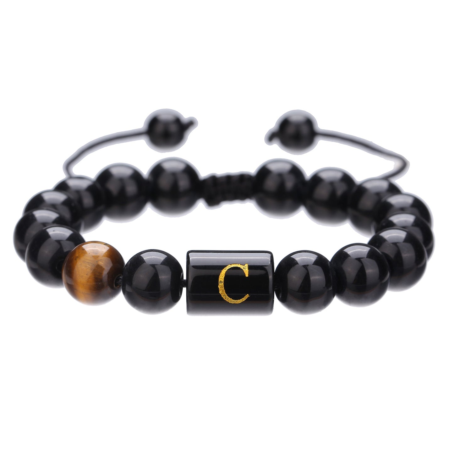 10mm Round Agate Beaded Bracelet with Alphabet Letters Adjustable Unisex