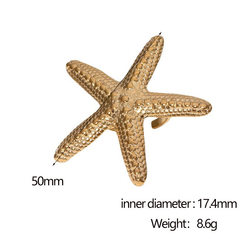 Casual Star-Shaped Stainless Steel Ring for Women with 18K Gold Plating Titanium Steel Band