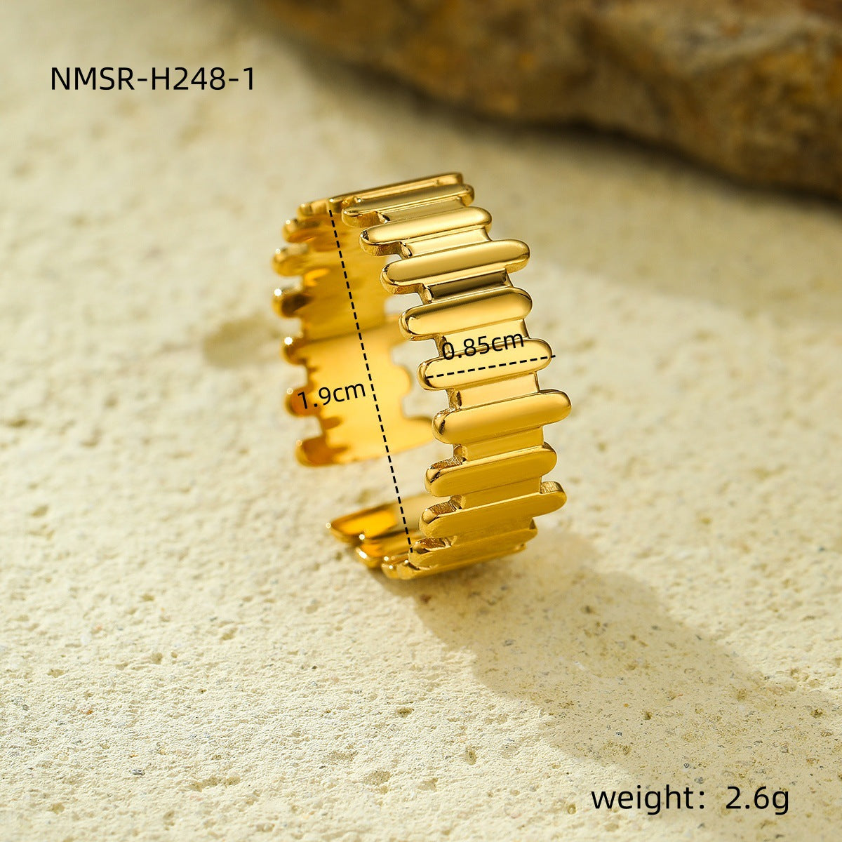 Anillo abierto minimalista geométrico irregular de acero inoxidable chapado en oro de 18 quilates para mujer