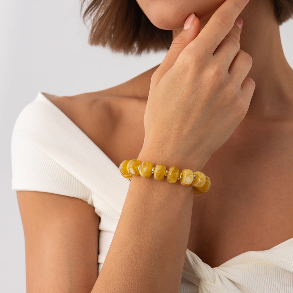 Bohemian Geometric Gradient Resin Plated Stainless Steel Ball Chain Necklace for Women