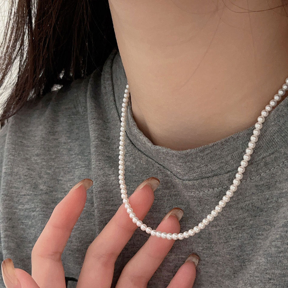 Sweet 925 Sterling Silver Round Braided Ball Chain Necklace with Crystal and Pearl