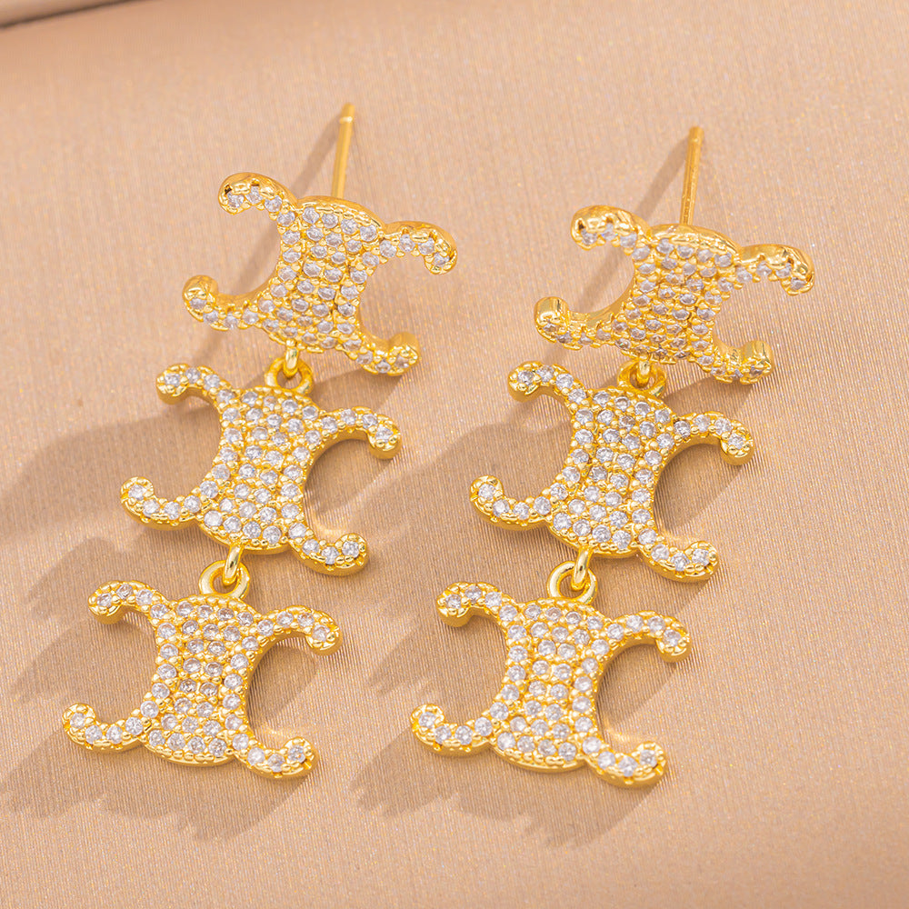 Luxury Minimalist Letter-Shape Gold-Plated Copper Stud Earrings for Women with Hypoallergenic Finish
