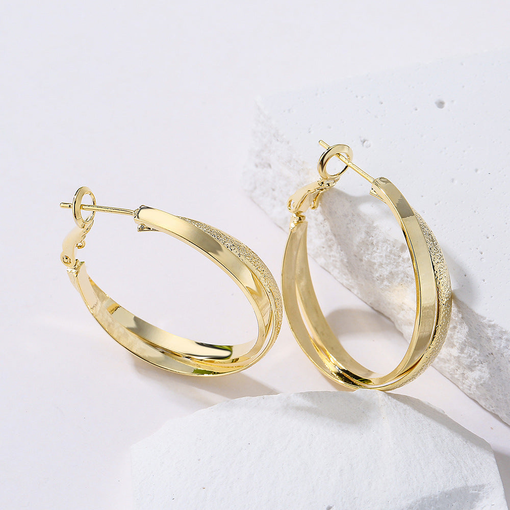 Minimalist Gold Plated Brass Geometric Round Earrings with 925 Sterling Silver Posts for Women