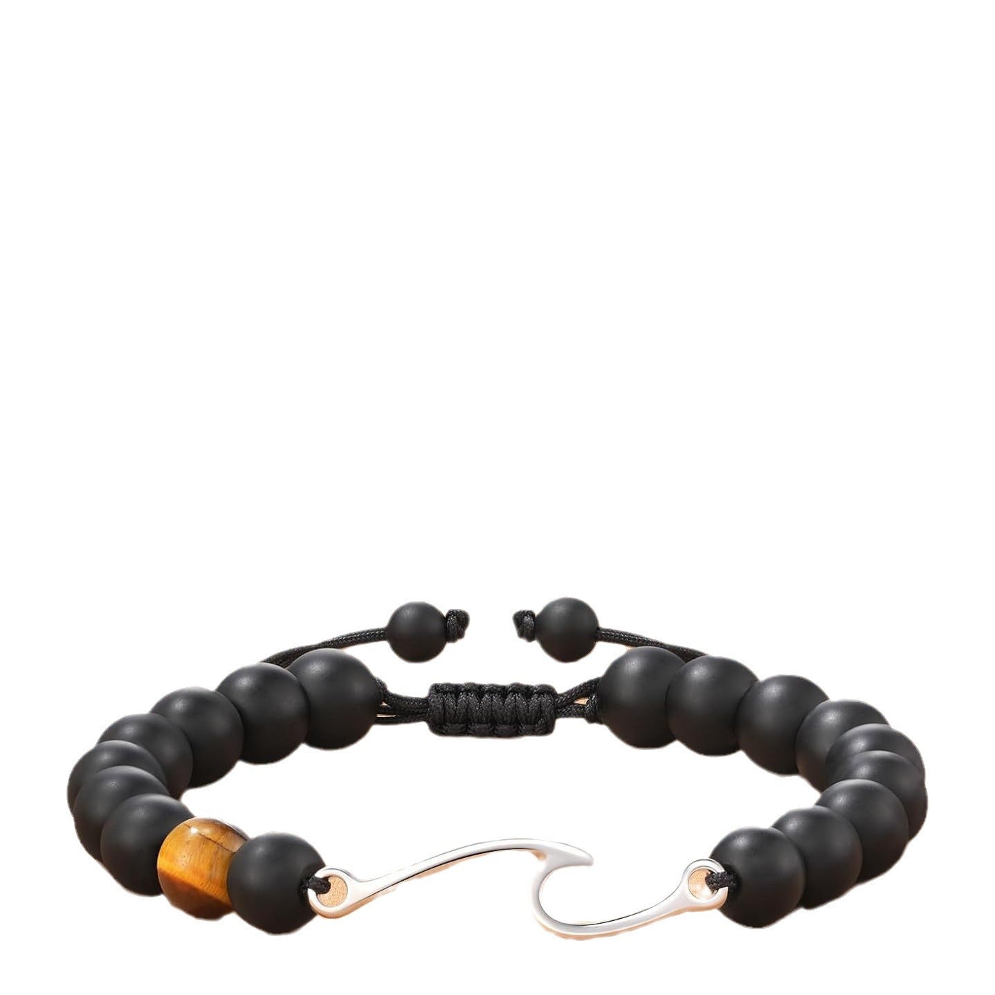 Natural Polished 8mm Black Agate Tiger Eye Beaded Bracelet Unisex Handmade Woven Strand