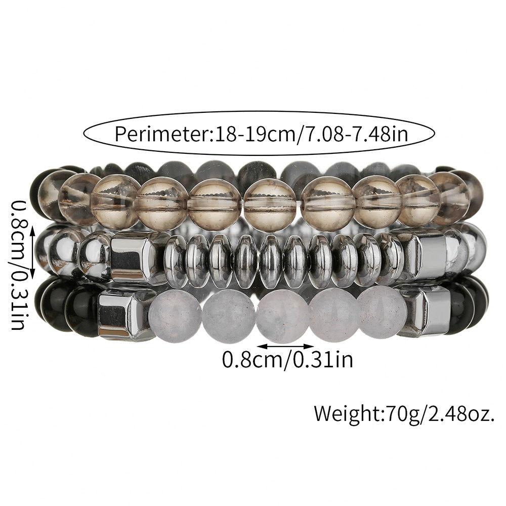 Minimalist Handmade Geometric Round Hematite Beaded Bracelet for Men and Women
