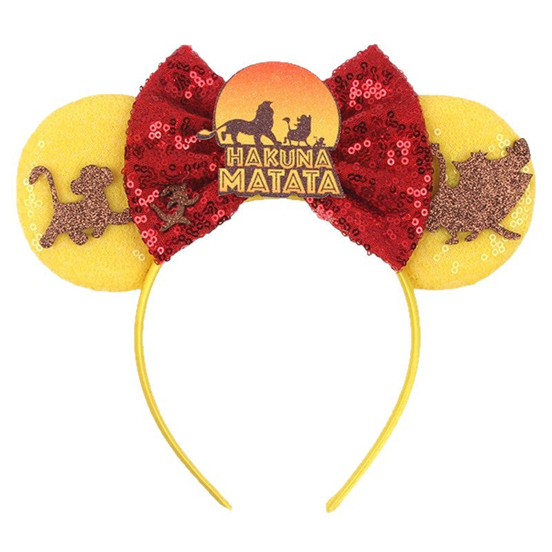 Diadema estilo caricatura de orejas de Mickey Mouse para niños con ribete floral rosa y revestimiento de resina