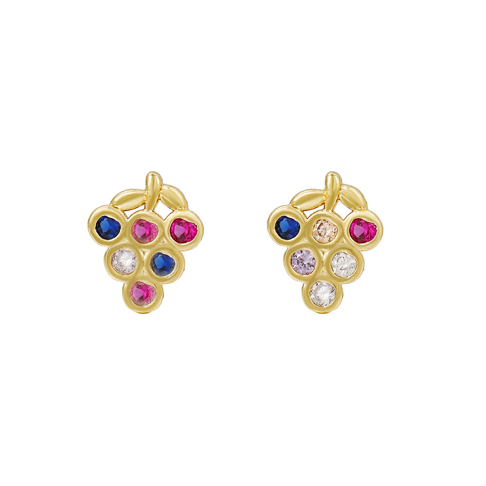 Geometric Plant Brass Inlaid Cubic Zirconia Stud Earrings for Women