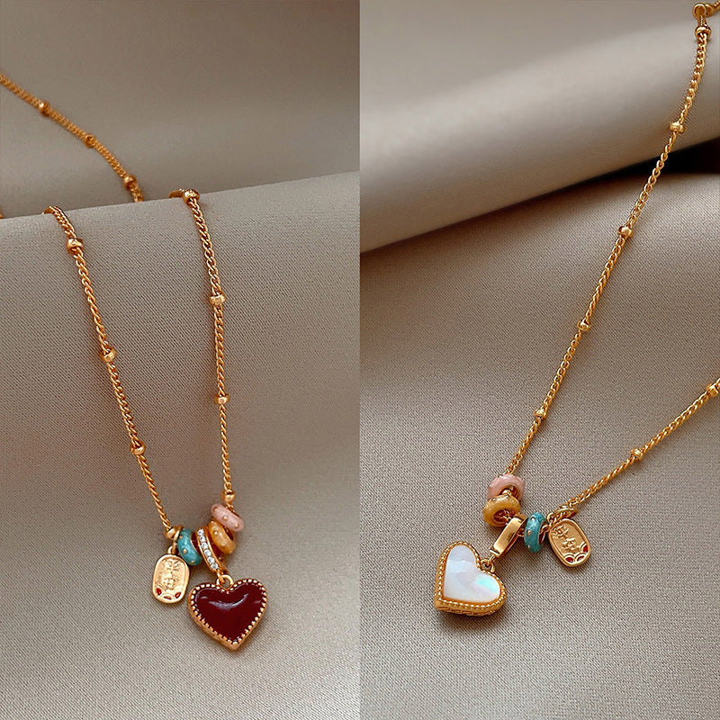 Collana in Rame a Cuore Stile Lusso Leggero con Pendente in Madreperla e Placcatura a Goccia d'Olio