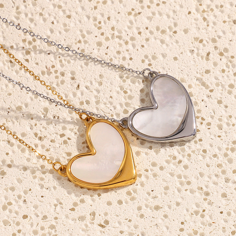 Fashionable Heart-Shaped Stainless Steel Necklace with 18K Gold Plating and Shell Pendant for Women