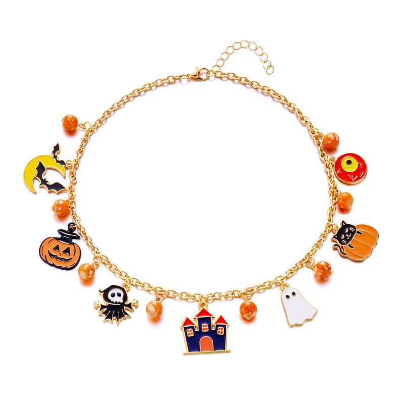 Collana girocollo con ciondolo gatto gotico e zucca scuri per Halloween, in lega placcata, gioielli unisex per costume