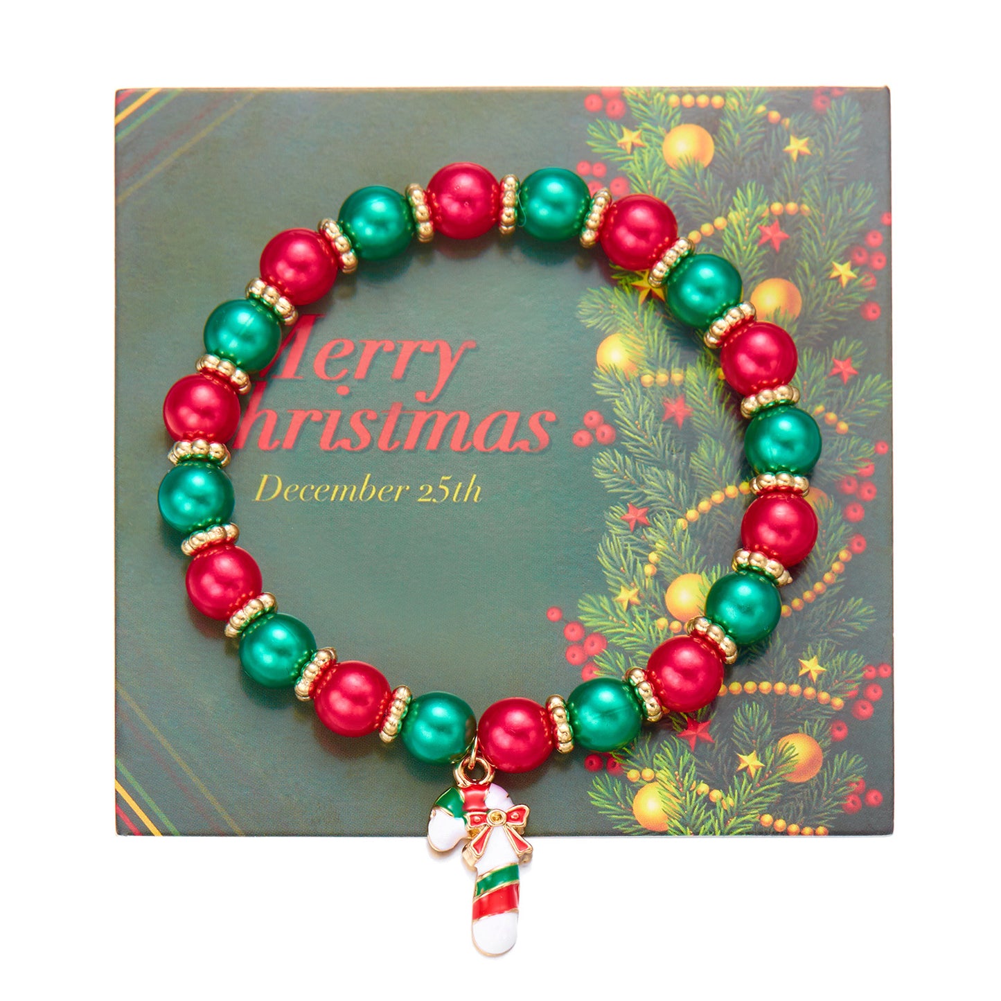 Bracciale con perline da donna con ciondolo a forma di Babbo Natale in stile fumetto Fashion-Commuter, in lega, con elementi natalizi