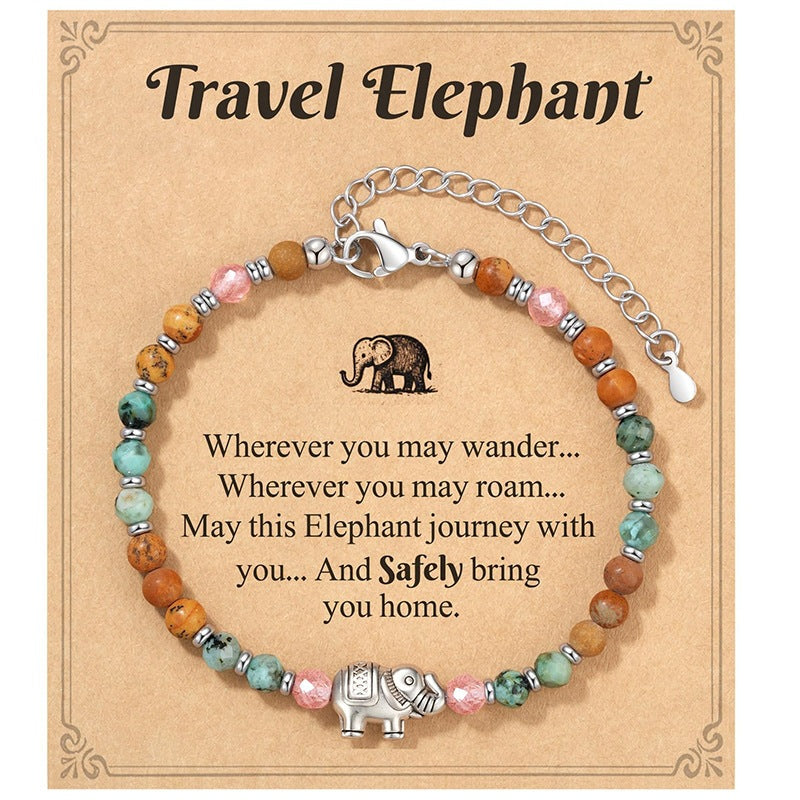 Fashion Business Stainless Steel Adjustable Bracelet with Turquoise Elephant and Letter Charms Unisex