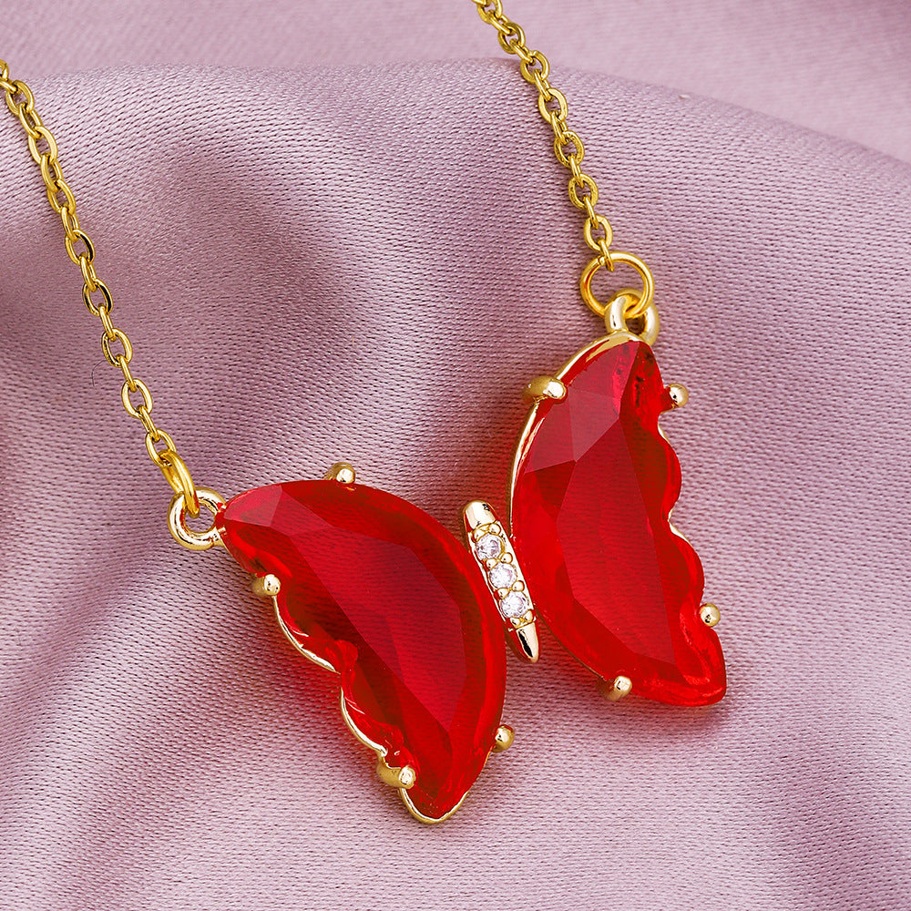 Collana da donna in acciaio al titanio con strass a forma di farfalla, minimalista e dolce catena per clavicola