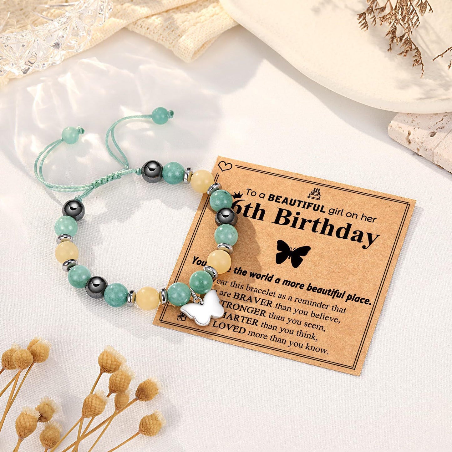 Natural Stone Zebra Print Heart Butterfly Handmade Bracelet for Women