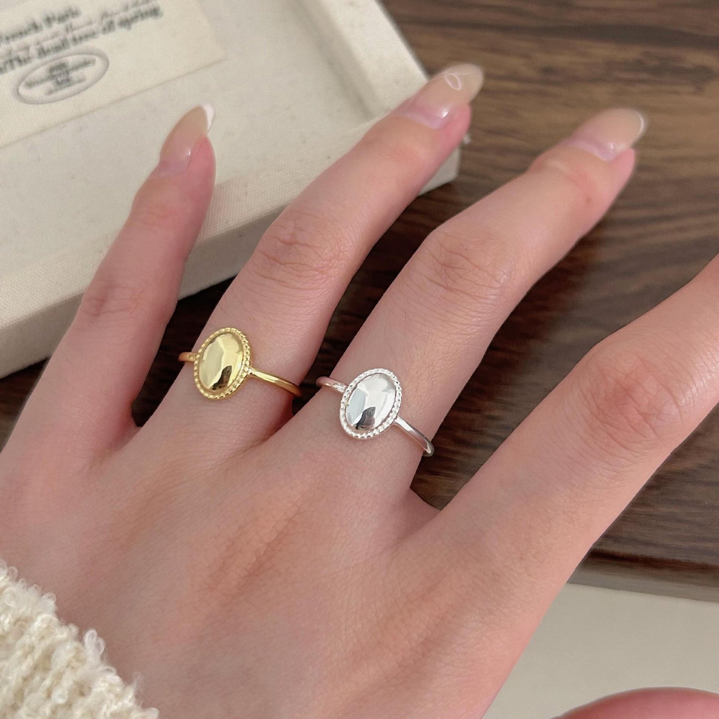 Anello geometrico a cuore ovale placcato in argento sterling 925, minimalista e grazioso, da donna